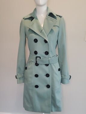 Burberry Mint Green Double-Breasted Trench Coat